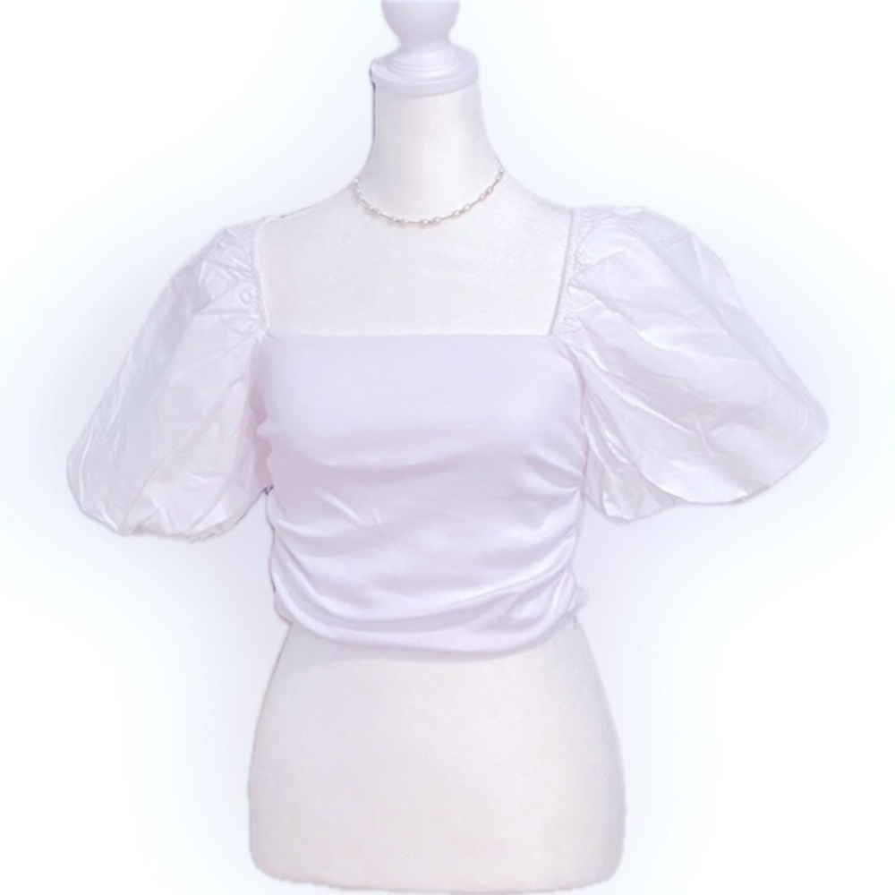 NWT Zara cropped top puff sleeves  stretchy bodice On or off shoulder - Picture 2 of 14
